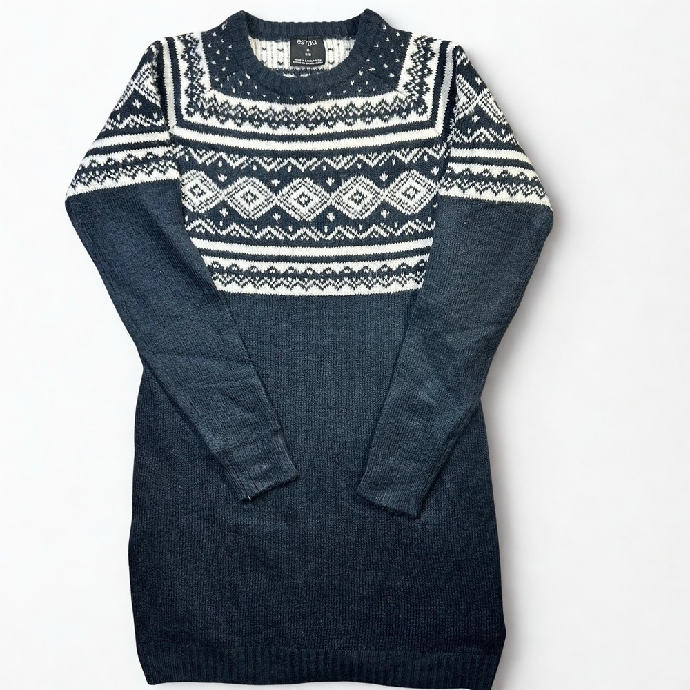 Esmara Womens Navy Blue White Fair Isle Knit‎ Sweater Dress Size M 8/10